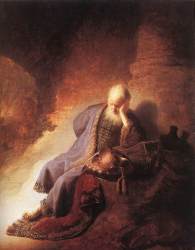 "Jeremiah Lamenting the Destruction of Jerusalem" (1630) - by REMBRANDT Harmenszoon van Rijn